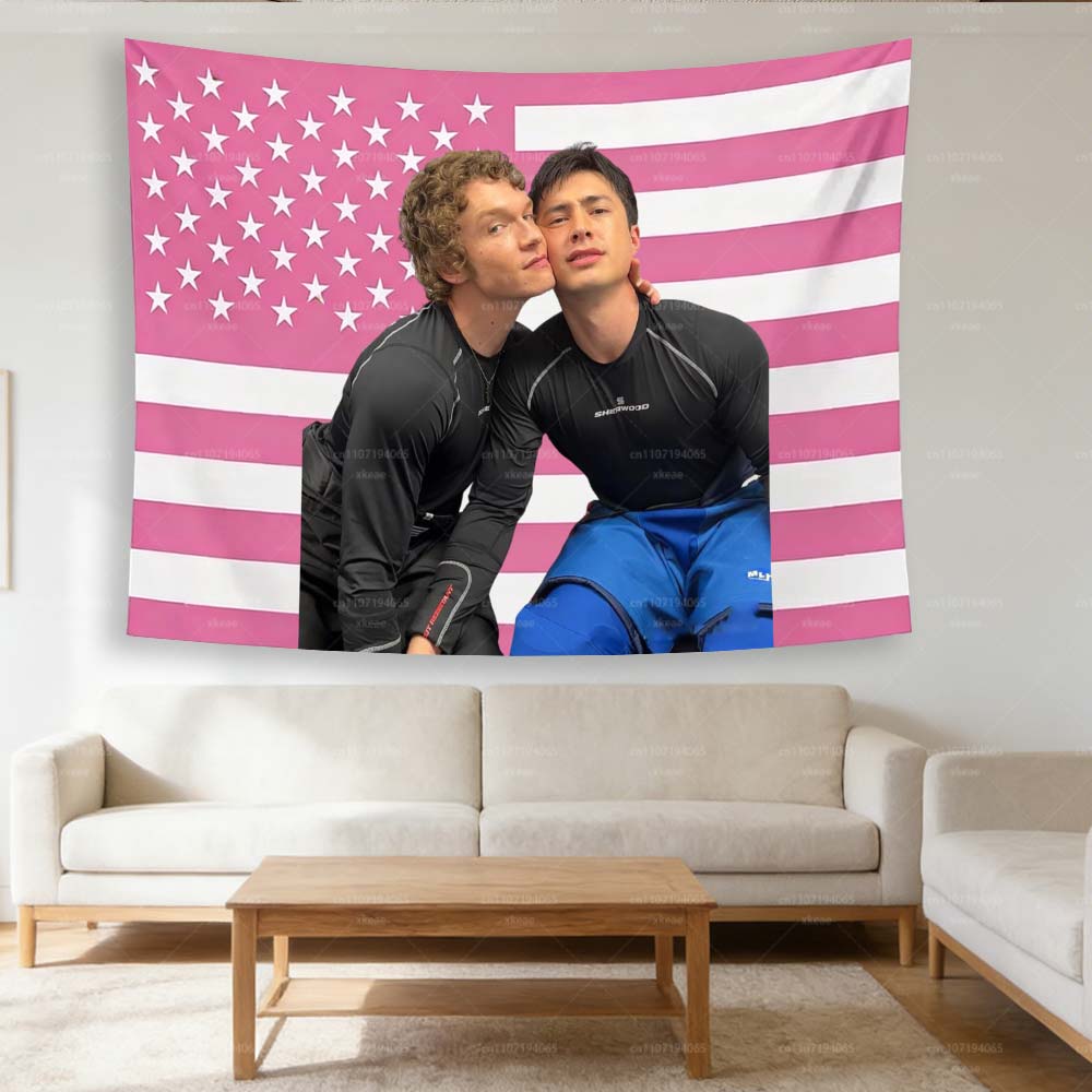 Jmg Household Supplies Pink Heated Rivalry Hudson Williams American Flag Tapestry, Funny Meme Wall Hanging, Flat Print Poster For Dorm Bedroom Home
