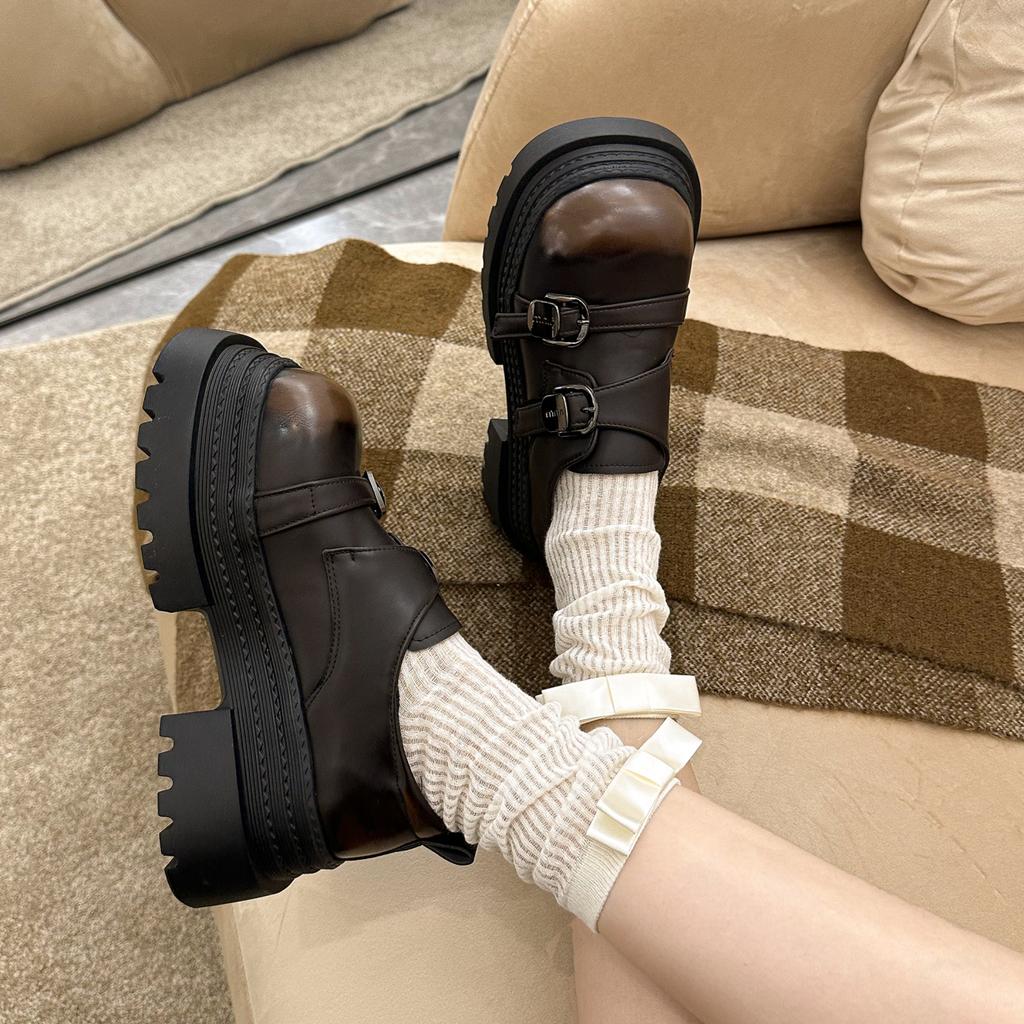 Fashion Women Platform Vintage Shoes Black Oxford Shoes Autumn Brown PU Leather Loafers Women Fashion Female Thick Sole Shoes