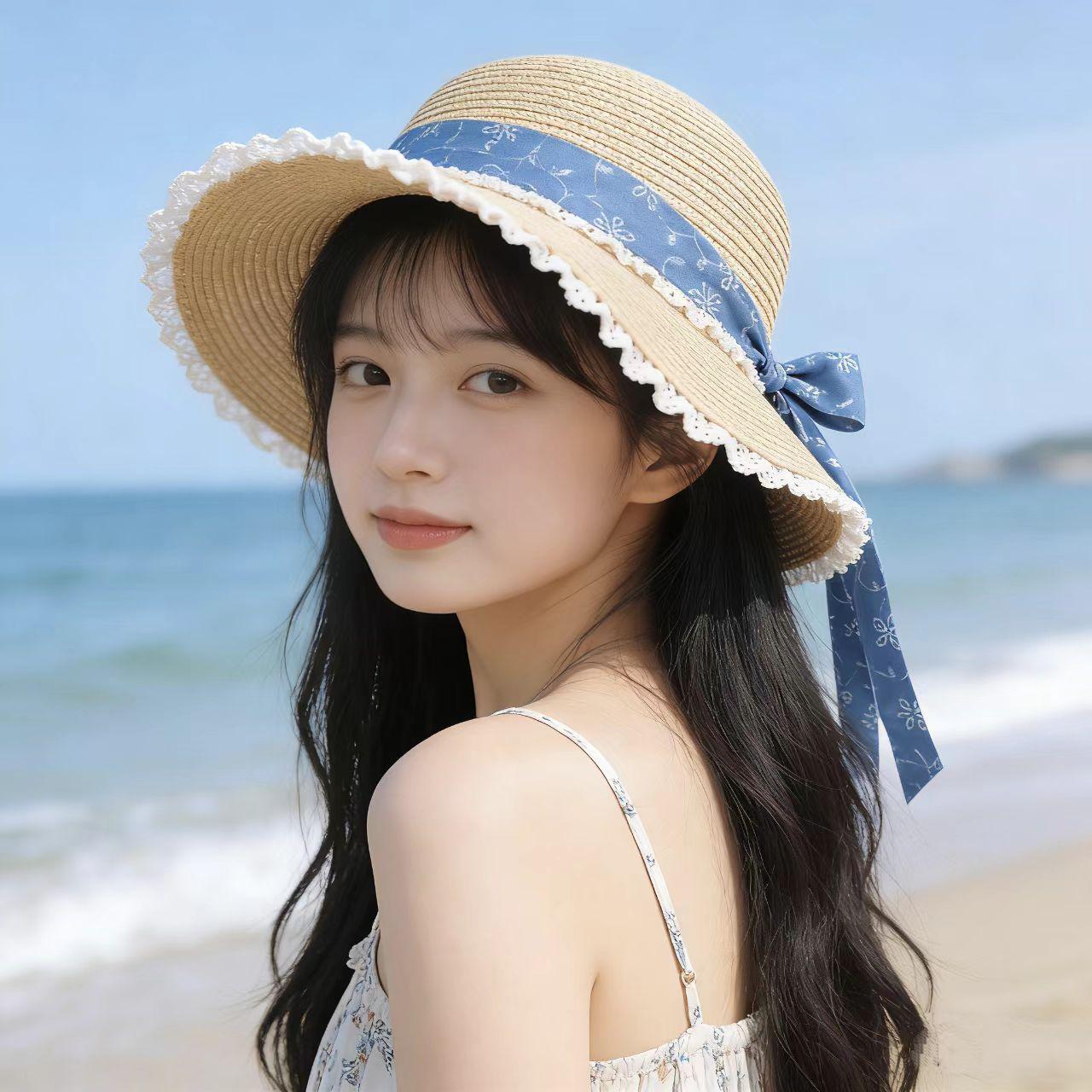 

Spring and summer seaside beach outing straw woven rough edge sun hat tide M（56-58cm）