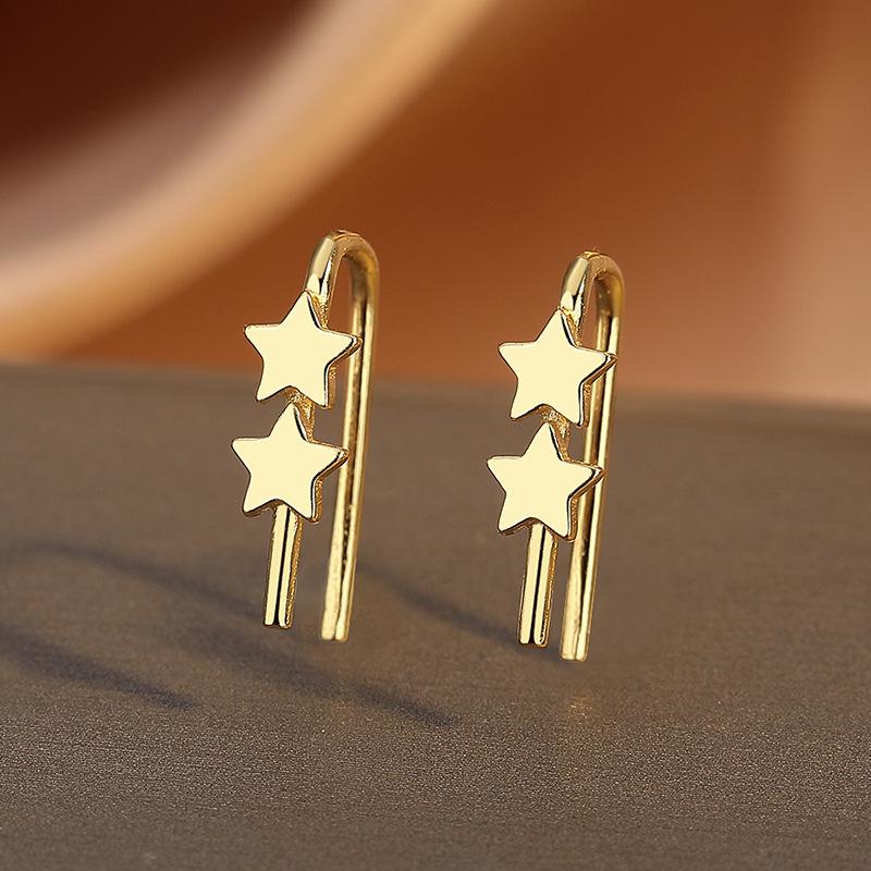 

Electroplated 18K Gold Earrings, Sweet And Delicate Star Stud Earrings, Versatile Ear Hook Design Earrings, Women 925 silver золотий