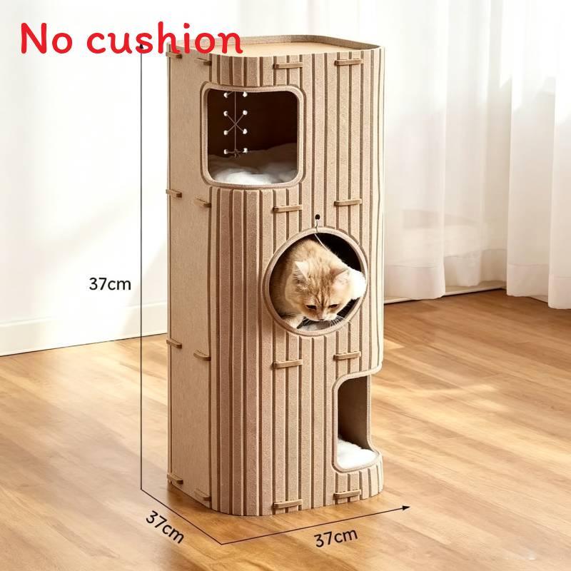 Cat Scratching Post With Multistory Cat House Made Of Polyester And Felt For Indoor Play