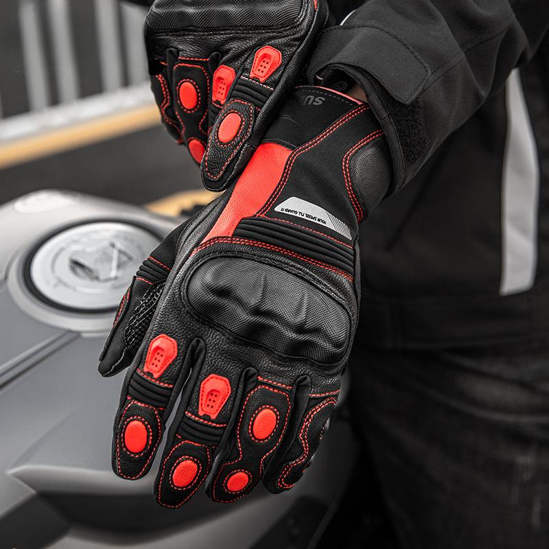 Winter Motorcycle Leather Gloves with Fleece To Keep Warm, Motorcycle Racing Riders Thickened, Waterproof, Warm, and Drop Proof