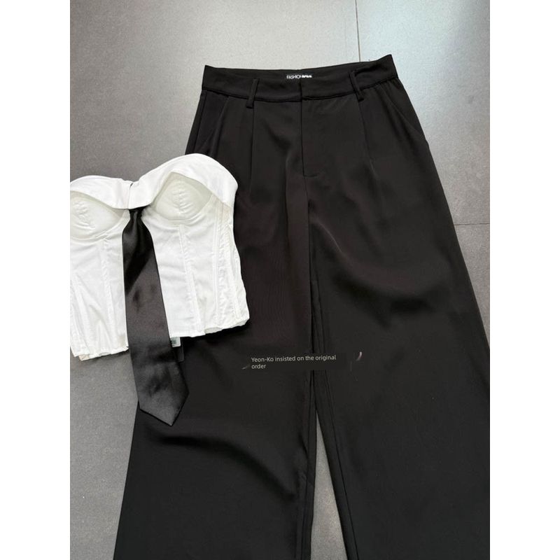 Foreign Trade Order FN Agent Gyaru Tie Tube Top Fashionable Set High Waist Wide Leg Suit Trousers Thin