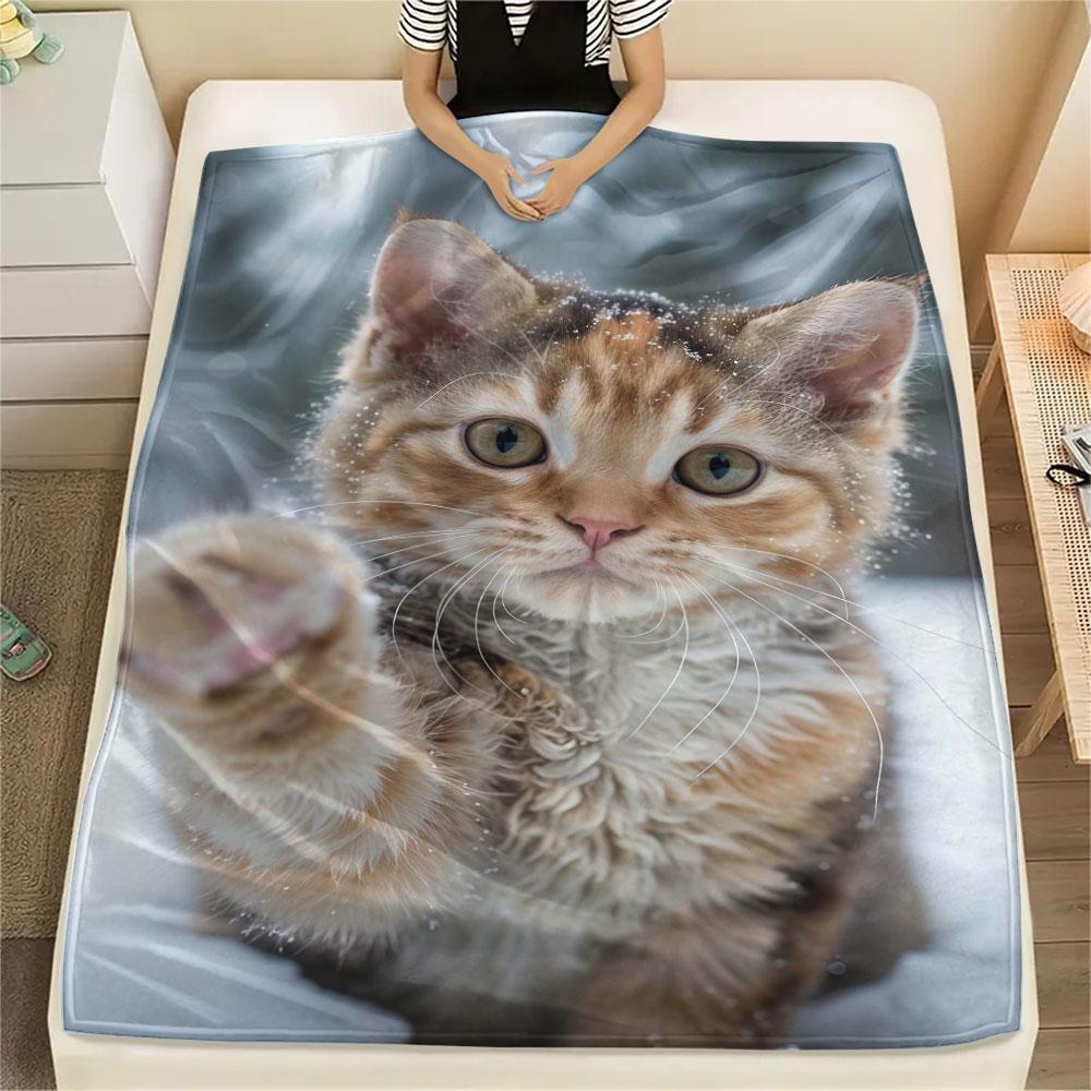 1 Stück Haustierkatzen-Aufdruck Flanelldecke, Hohe Qualität, Bequem für alle Jahreszeiten, Heimdekoration, Wärme und Komfort, Perfekt für Weihnachtsgeschenke
