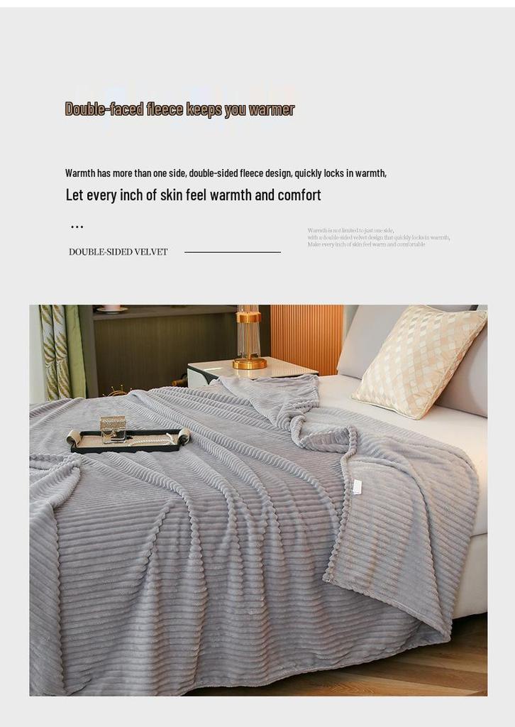 Striped Coral Fleece Flannel Blanket - Air Conditioning Nap Blanket, Solid Color, Ideal Office Gift