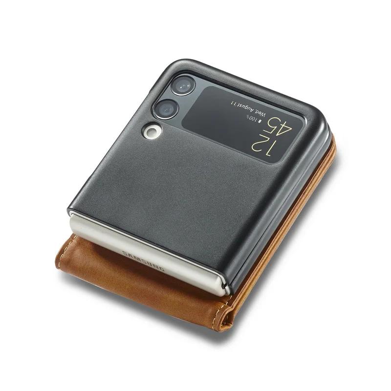 Calf Pattern Leather Case for Samsung Galaxy Z Flip 7 FE 6 5 4 5G Flip6 Cards Slot Wallet Flip4 Stand Skin Ultra Thin Cover