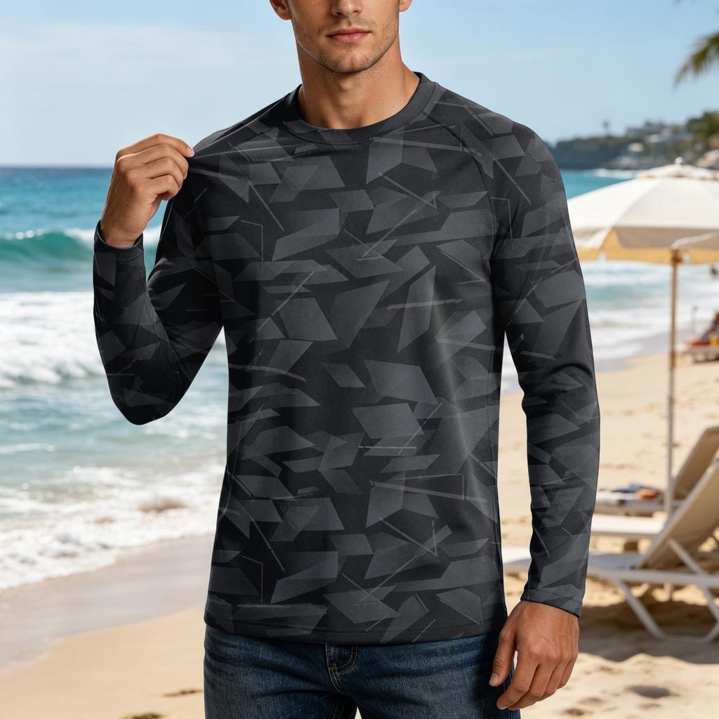Men's UPF50+ Sun Protection Long Sleeve Shirt Stretch Outdoor Sports Performance Top Lightweight Breathable Fabric