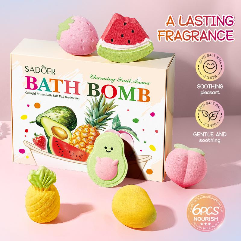 Colorful Fruit Bath Salt Ball 6-piece Set, Cleansing Body Fragrance Bath Salt Ball Skin Care Products