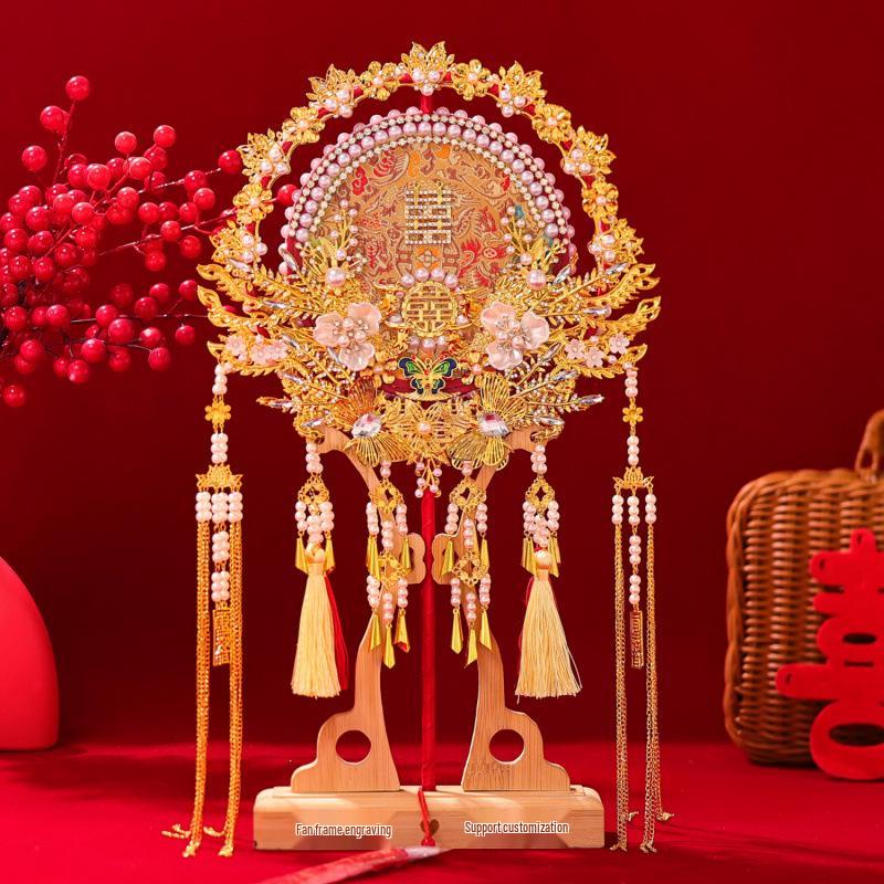 Handmade Double-Sided Round Xiuhe Wedding Fan - Chinese Style Bridal Accessory