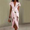 Vestido Corto de Moda Europeo-Americano con Estampado de Satén, Manga Corta y Cinturón (Nuevo Estilo 2026)