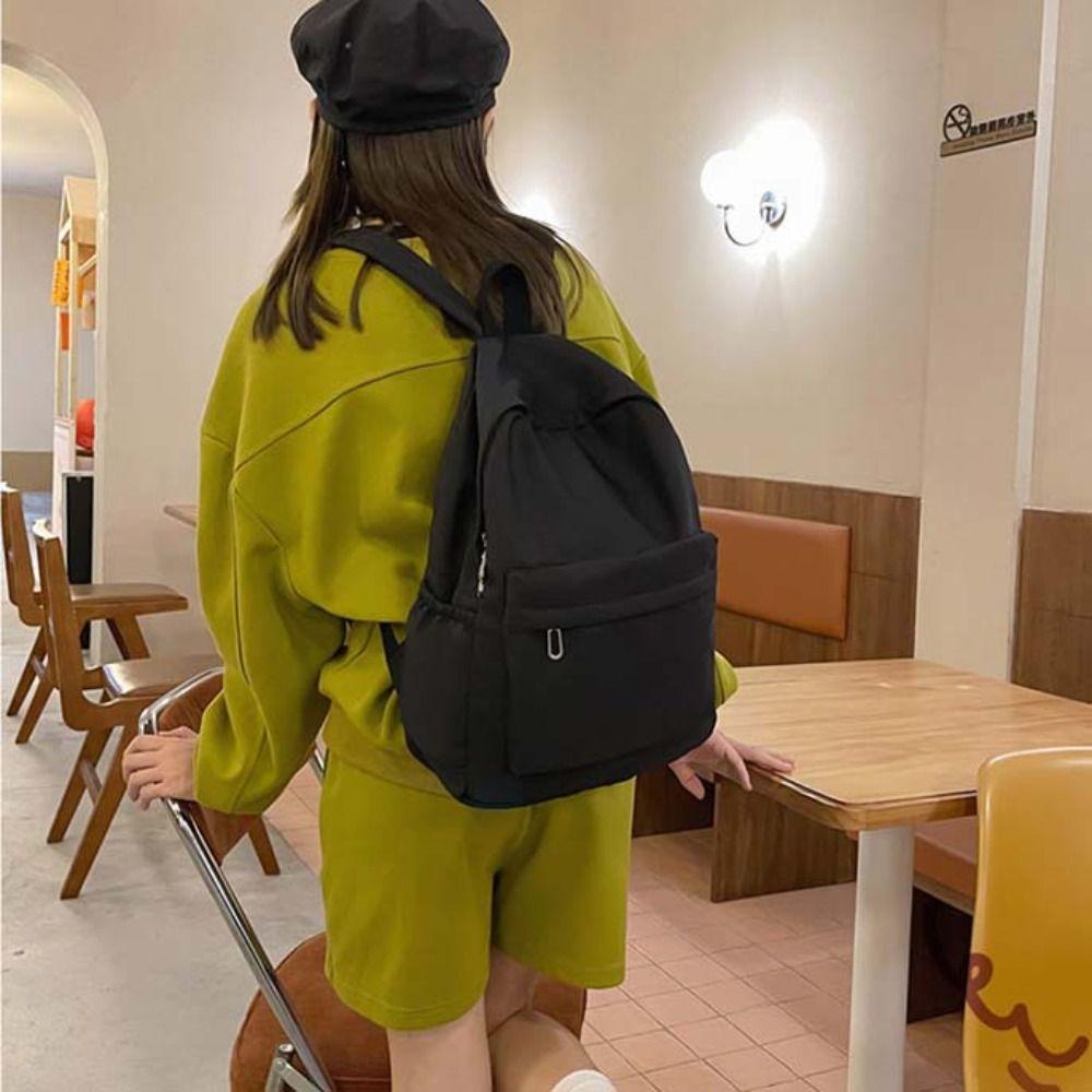 Solid Color Preppy Style Backpack Nylon Teenagers Shoulder Bag Fashion Students School Bag  Outdoor