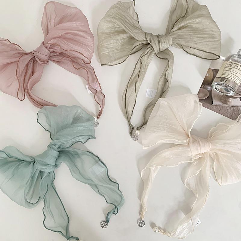 Long silk scarf, women's versatile handmade pendant, tulle scarf, neck protection, decorative neck, solid color, high-end scarf, scarf.