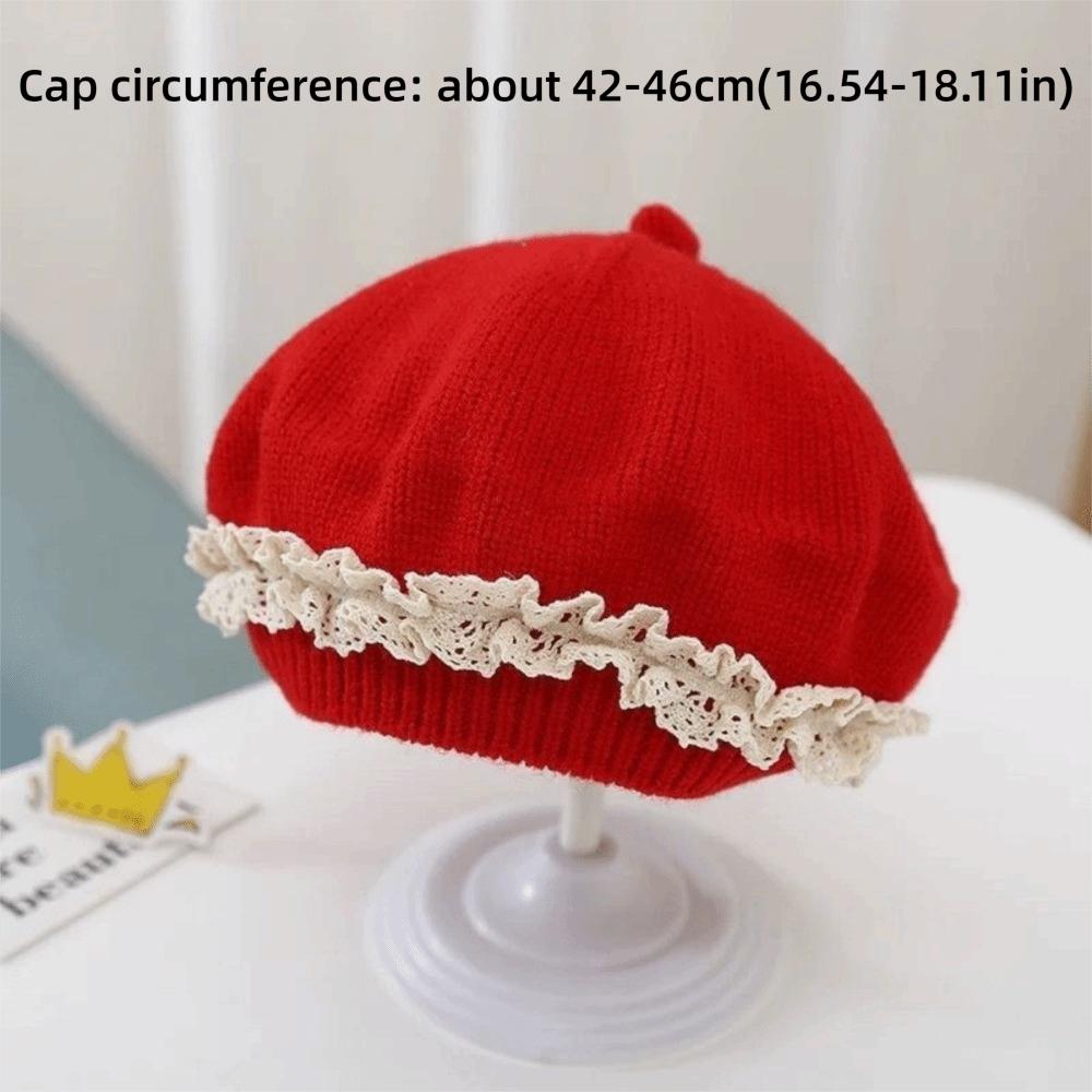 Soft Cotton Baby Beret Hat Lace Ruffled Pullover Hat Fashion Knitted Hat For Toddlers