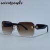 Oversized Rimless Square Sunglasses Women  Luxury Brand Trendy Punk Frameless Sun Glasses For Ladies Vintage Outdoor Shades