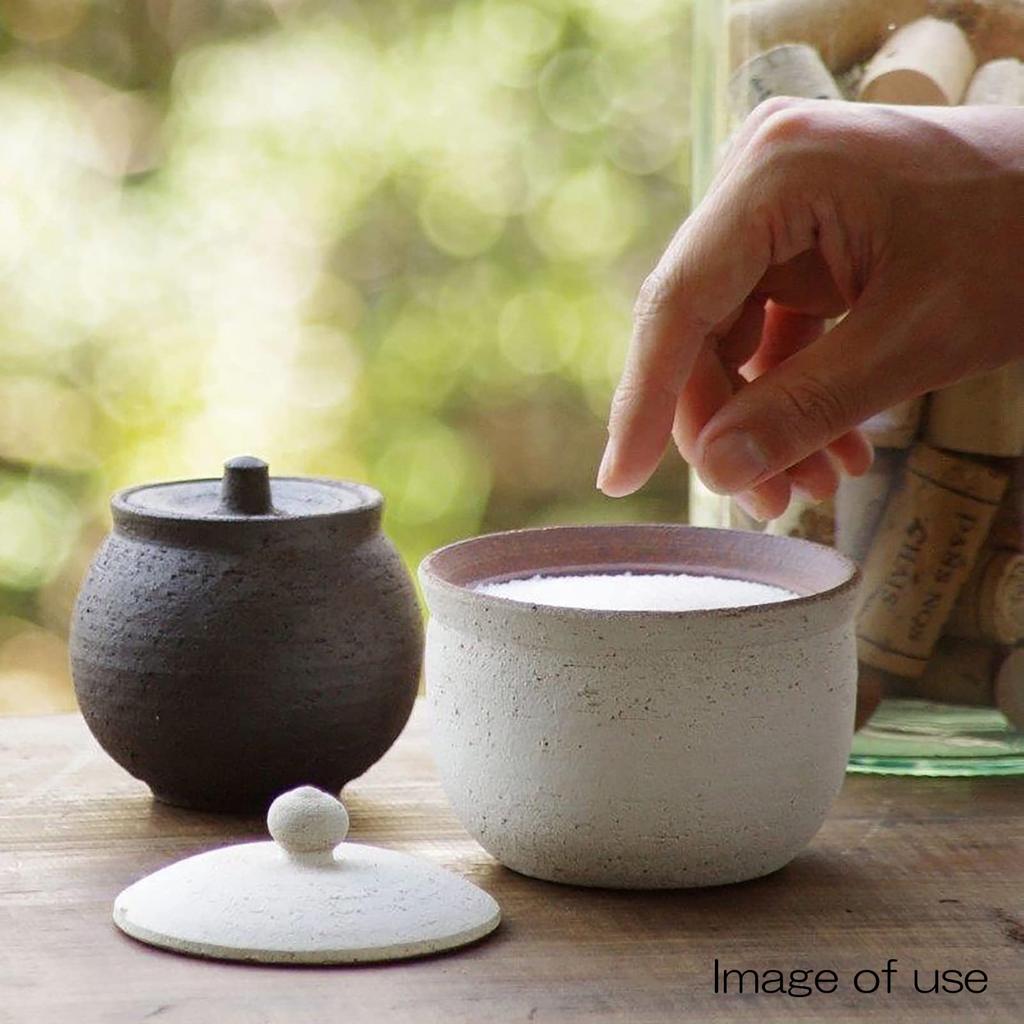 Hechimon Shigaraki Ware Salt Ceramic Storage Salt Made in Moisture Absorbing and Humidity Maintaining Dryness Jar, Small, Black, Canister, Container,