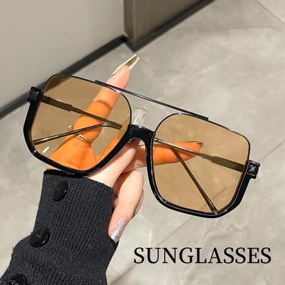 Doppelbügel Großes Gestell Sonnenbrille Instagram Halber Rahmen Quadratische Sonnenbrille Weiblich Internet-Berühmtheit Straßenfoto Brille