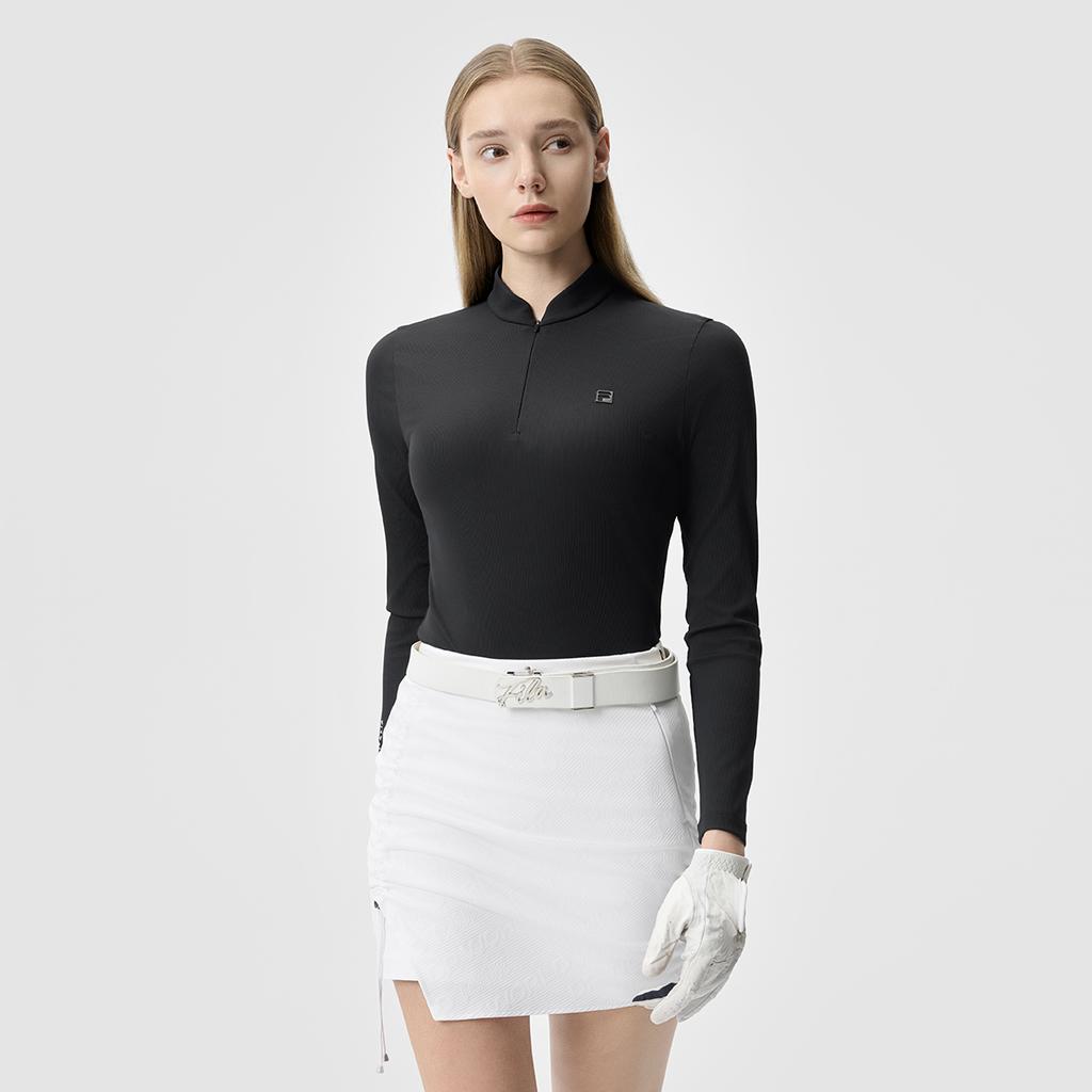 Fila Fitted Half-Zip Knit Long Sleeve T-Shirt Women Tops Deep-Black A11W515202FBK