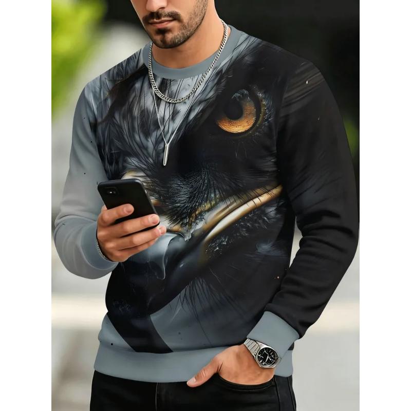 Fashion Men's Crew Neck Long Sleeve 3D Casual Color Printing Casual Long Sleeve Crew Neck T-Shirt