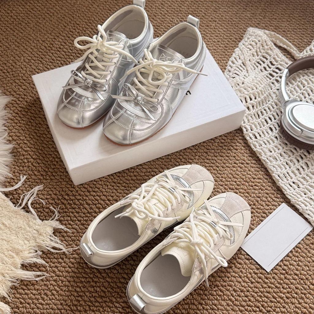 Silver Inner Height Increase Flat Bottom German Training Shoes Women's Shoes New Autumn and Summer Leisure Sports Board Shoes Forrest Gump Shoes