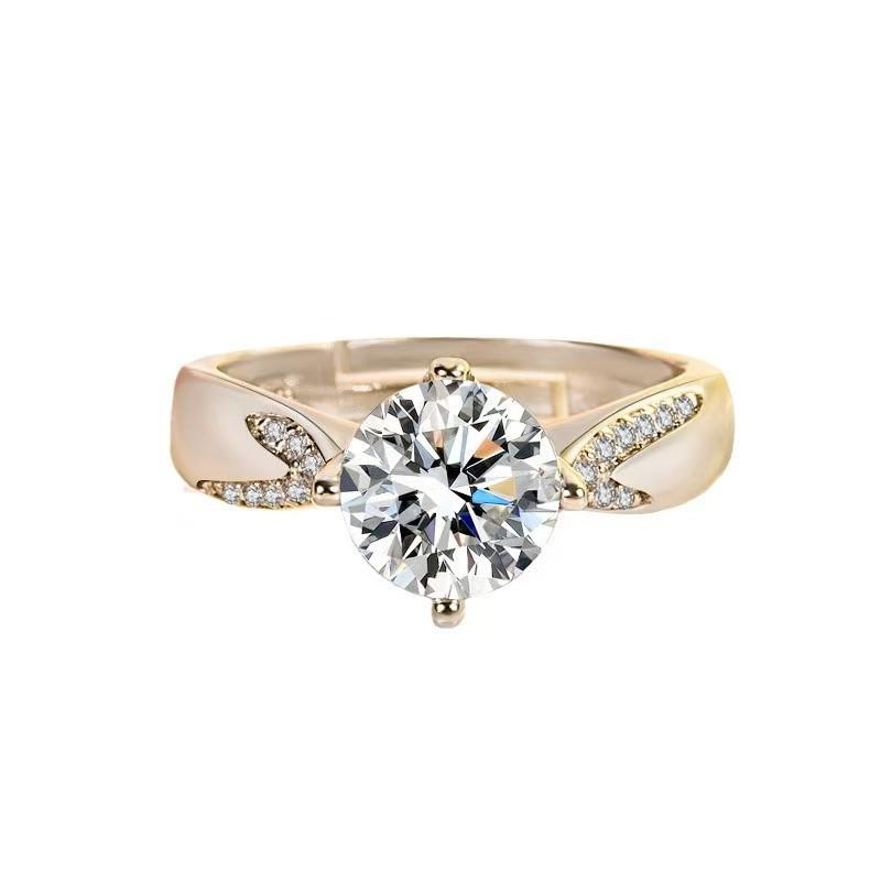Asymmetrical Diamond Moissanite & Red Corundum Ring, Adjustable, 2-Carat, Four-Prong, Fashionable Design.