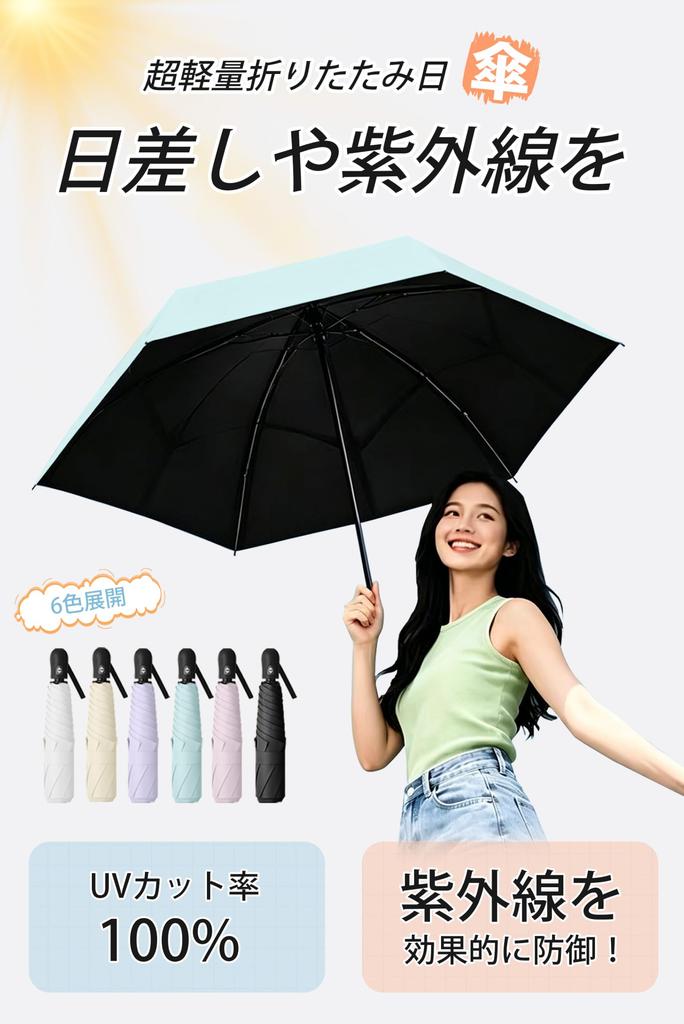 AYO Folding Parasol Complete Sun Automatic Opening and Suitable for Sunny and Rainy and Green 100% UV-Cut - Protection, Heat-Blocking, Closing,