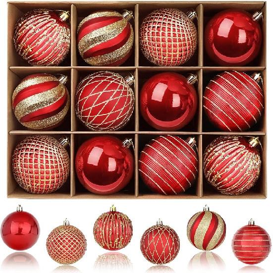 SHareconn 80mm Christmas Balls Ornaments,12PCS Colored Shatterproof Plastic Decorative Hanging Tree Decorations Baubles Set for Xmas Tree Decor 80mm/3.15in/12-pack