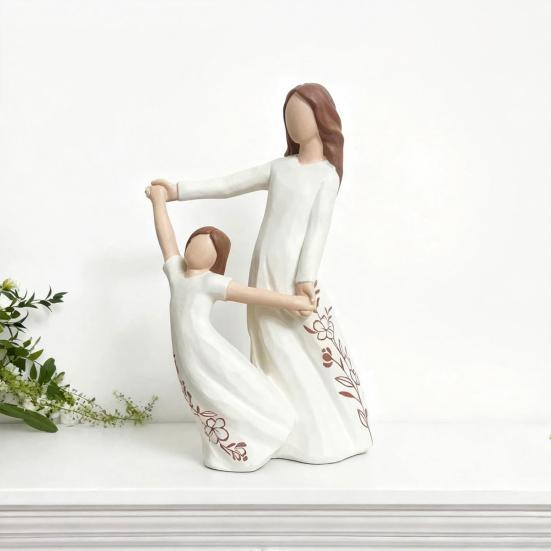 Gifts for Mom from Daughter, Hand Painted Resin Mother Daughter Figurine, Sentimental Mother's Day Gifts for Mom