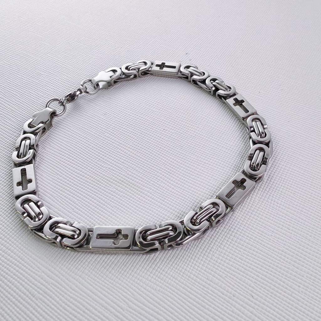 Men Cross Shape 6mm 8mm 11mm Imperial Chain Bracelet High Polished Stainless Steel Chunky Street Wrist Jewelry