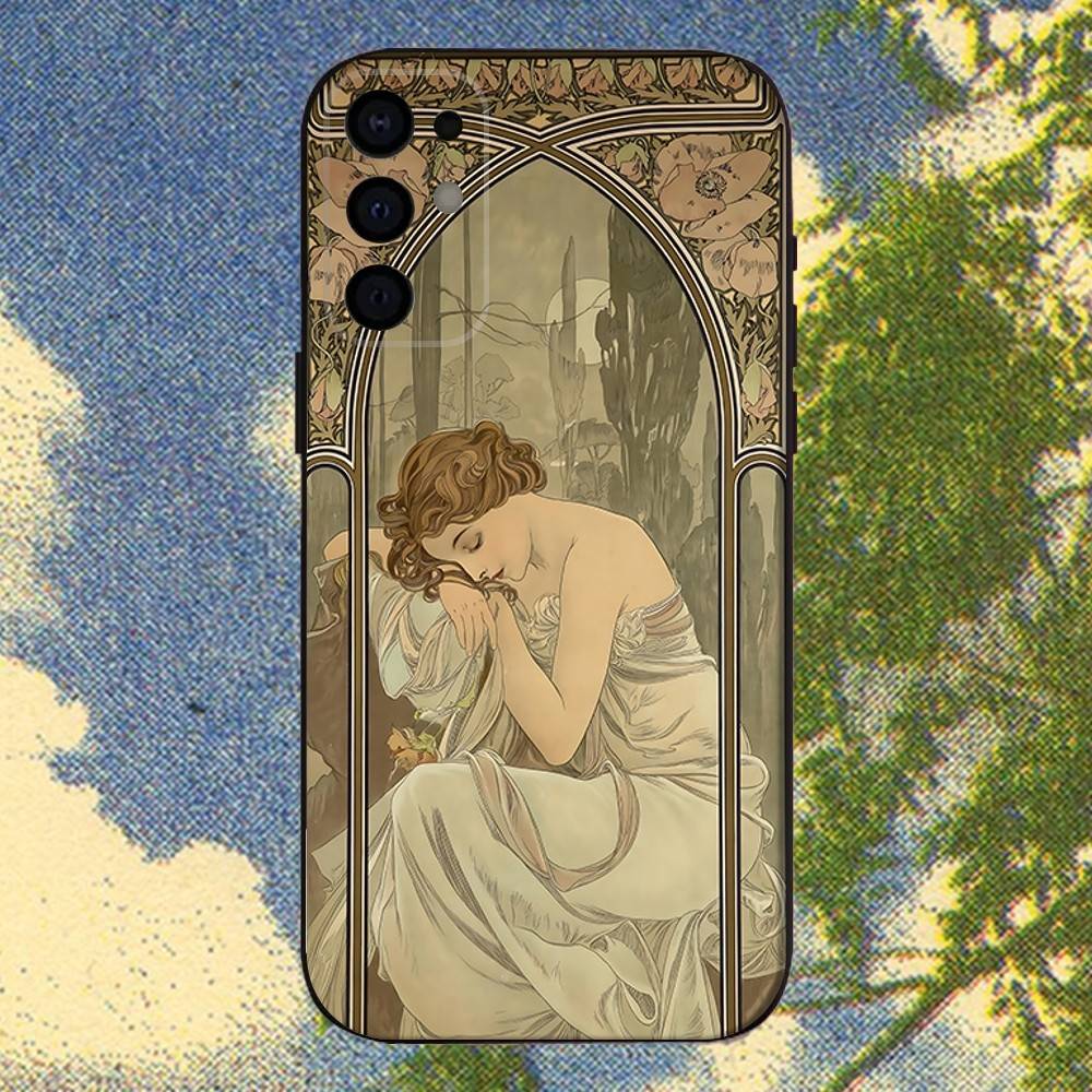 Vintage Alphonse Mucha Phone Case For Samsung S25,S24,S21,S22,S23,S30,Ultra,S20,Plus,Fe,Lite,Note,10,9,5G Black Cover