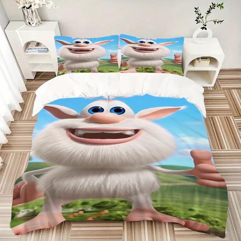 Happy White Fluffy Monster Print 3Pcs Bedding Set,Duvet Cover with 2 Bedro,Pillowcase Home Birthday Gift