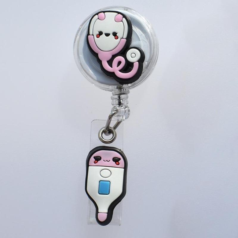 Fivela retrátil médica dos desenhos animados médico enfermeira licença de trabalho cordão criativo fácil de puxar fivela certificado marca nome