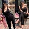 Same-Day Shipping: Cozy Korean Fashion Set – Soft Black Camisole + Relaxed Fit Long Pants