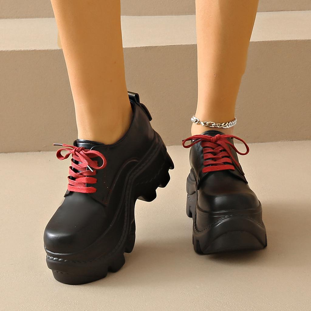 Fashion Thick Bottom Round Head Front Strap Large Solid Color Women Casual Single Shoe Fashion Versatile Loafers High Heels Ladies Shoes