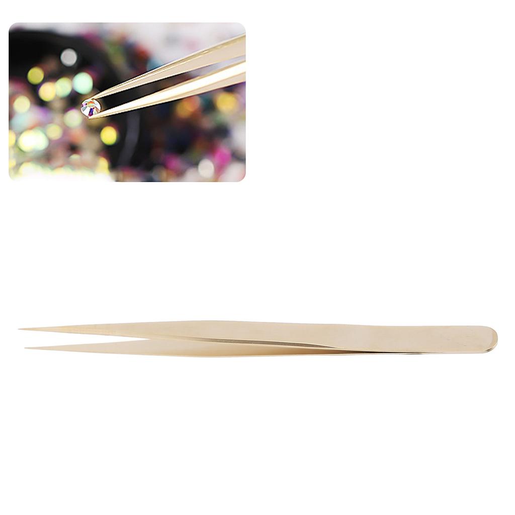 Multifunctional Nail Art Tweezers Steel Golden Straight Tweezers for Eyelashes Manicure
