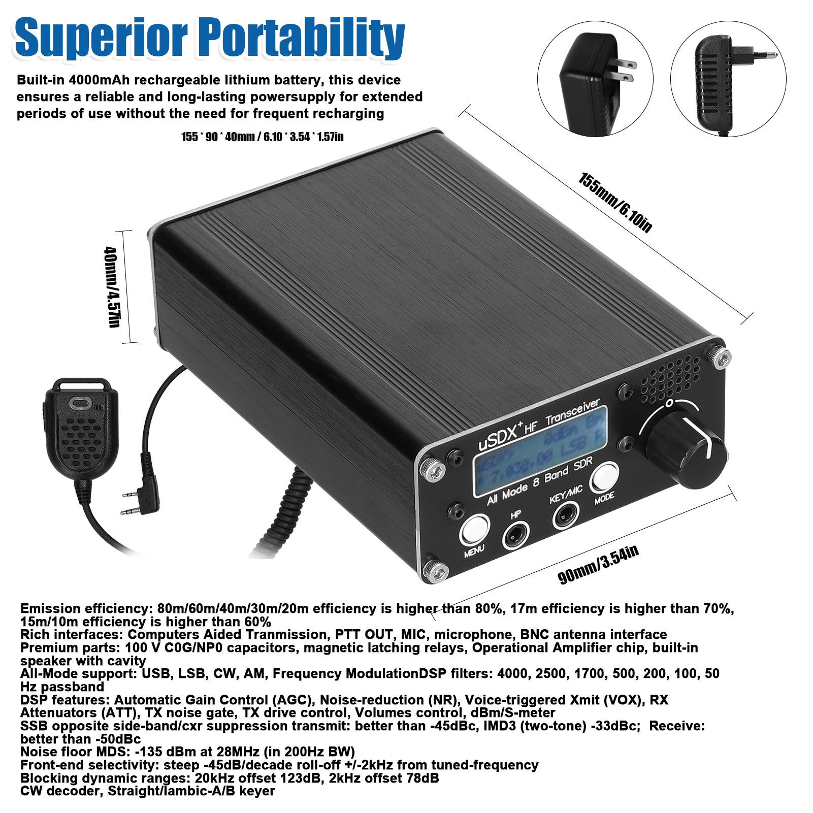 uSDR uSDX+ Plus V2 10/15/17/20/30/40/60/80m 8 Bands SDR All Mode High Frequency SSB QRP Transceiver with BNC Antenna Connector Aluminum alloy
