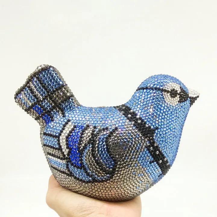 

Boutique De FGG Crystal Bird Evening Clutch Bag For Women Fashion Handbags and Purses Mini Metal Wedding Party Clutches Purse