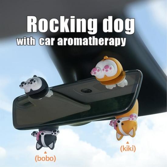 Rear View Mirror Hanging Accessories, Cute Funny Swinging Dog Hanging -grey