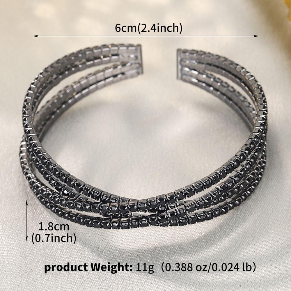 Multi Rows Zircon Crystal Cuff Bracelet Silver Color Open Bangle Jewelry For Wedding