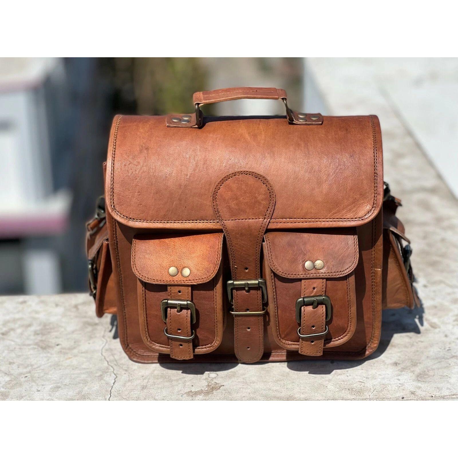 

Мужская широкая винтажная кожаная сумка-мессенджер через плечо для ноутбука, портфель, прочная 13 x 10 x 4 in