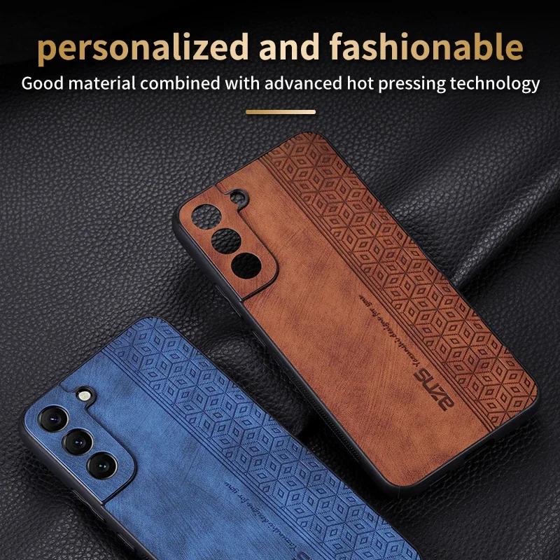 Luxury 3D Embossed Leather Case for Samsung S 20 21 FE 21 22 Ultra 20 Lite Skin Feel Soft Edge Rugged Bumper Back Cover Funda