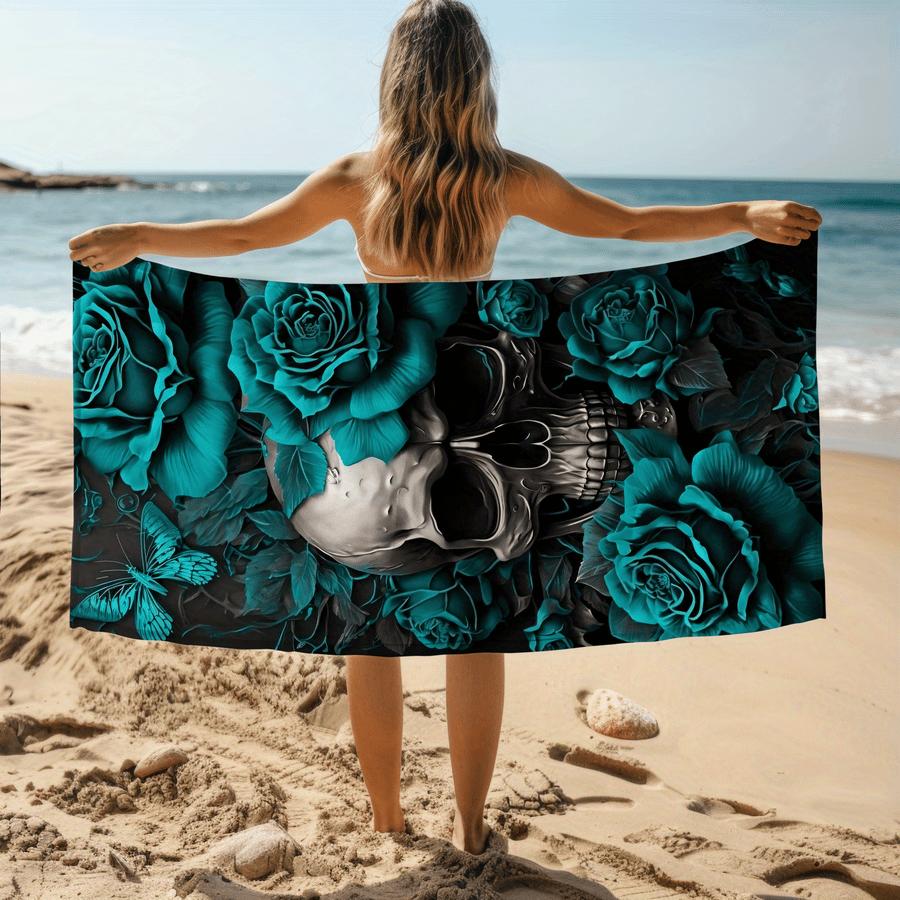 1pc of Beach Towel with a Rose Skull Design - Soft, Absorbent, And Quick-Drying - Suitable for Swimming, Camping, And Bathing