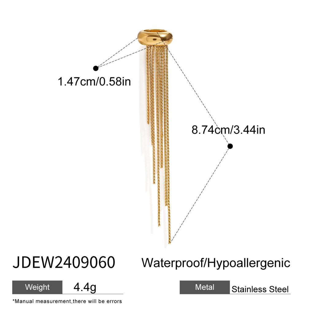 Youthway Trendy Luxury  Gold Stainless Steel Tassel Ear Clip For Women Waterproof Anti Allergic Jewelry New Arrival
