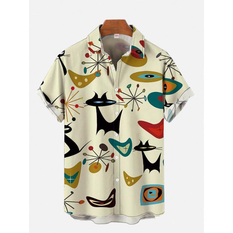 Herr Söt Katt Tryckt Casual Skjorta Daglig Användning 3D-Tryck Klassisk Kort Ärm Mode Hawaiisk Skjorta För Män Harajuku