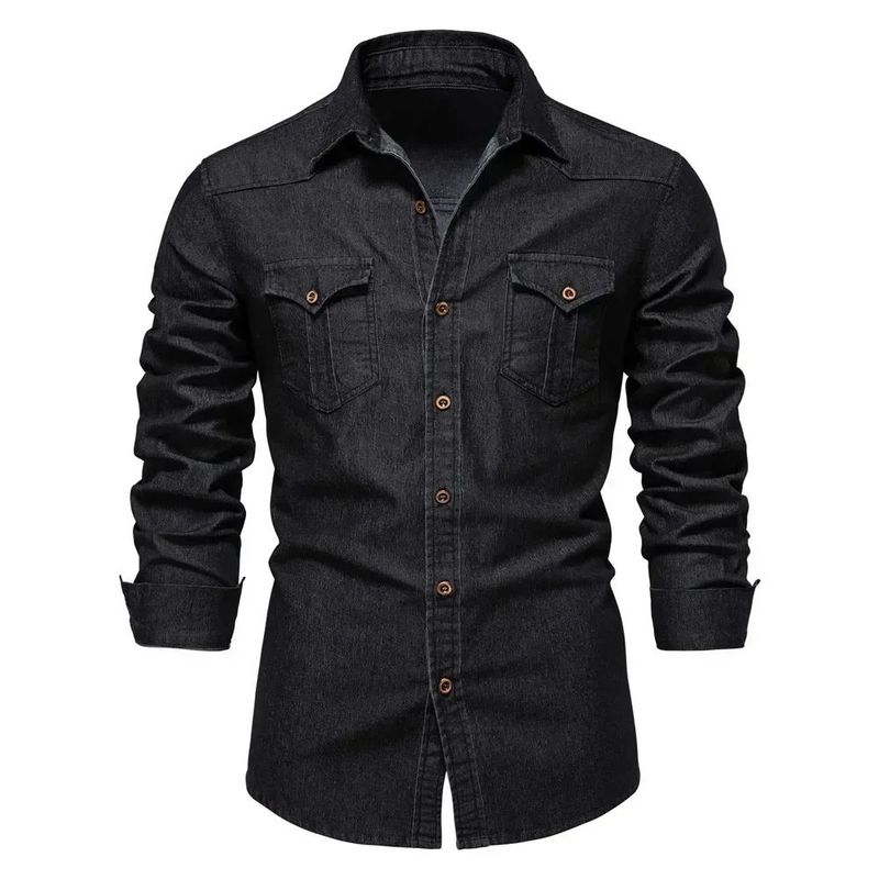 

Solid Color Denim Non Ironing Pocket Shirt Pure Color Denim Pocket Shirt Black USA XXL 90-100kg