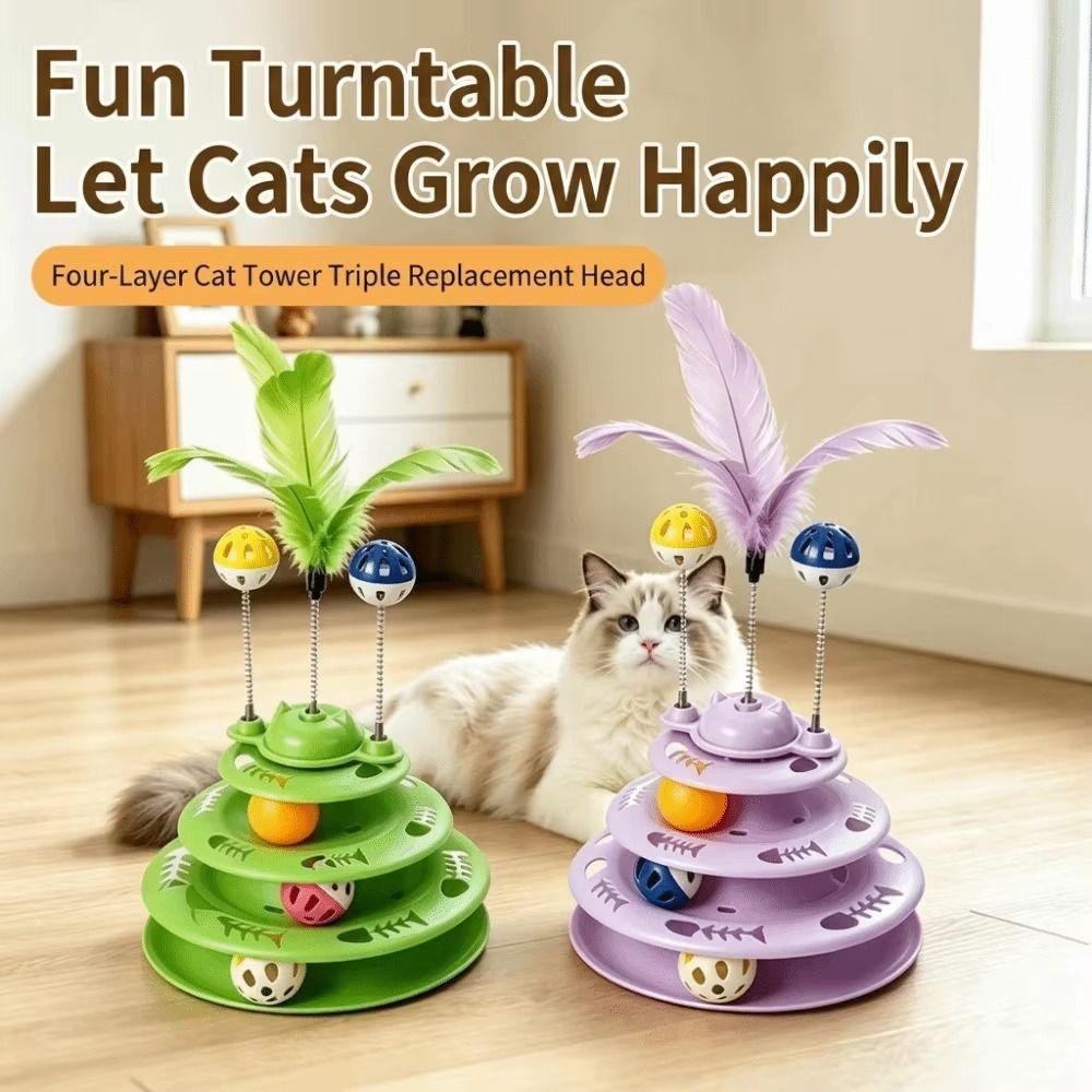 Anti Slip Base Cat Turntable Toy Rotating Ball Spring Wand Toy Funny Interactive Cat Toy Training