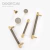 Dooroom Brass Real Leather Furniture Handles Light Luxury Grey Wardrobe Dresser Cupboard Cabinet Drawer Pulls Easy Maintenance