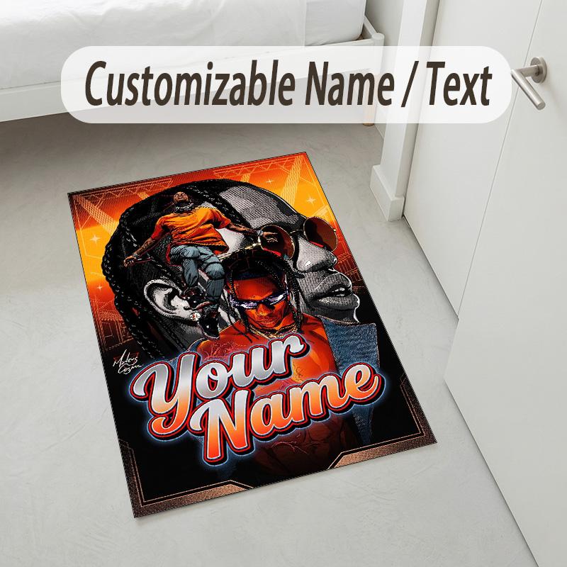 Personalized Crystal Velvet Carpet,Travis Scott Custom Printed Name, Plush Area Rug For Home Indoor Decor