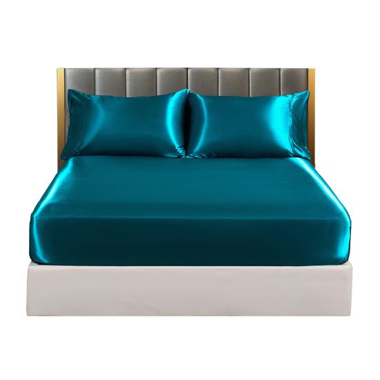 Glossy Satin Sheets Solid Color Pillowcases Sheet Fitted Sheet Cooling Wrinkle-Free Silky