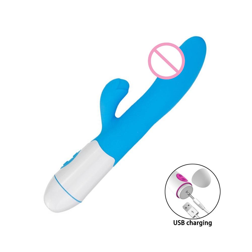 Silicone G Spot Dildo Rabbit Vibrator 30 Speed Rechargeable Women Dildo Female Vagina Clitoris Stimulation Massager Adult Sextoy
