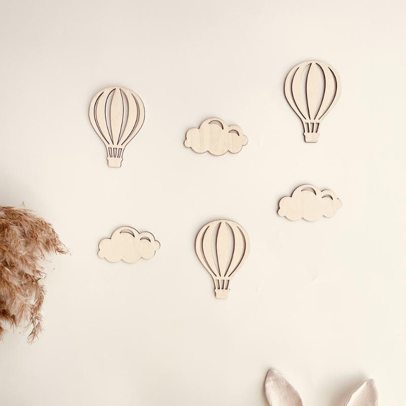 Ins Wooden Hot Air Balloon Cloud Star Set Wall Stickers Home Decoration Holiday Decoration Wall Crafts